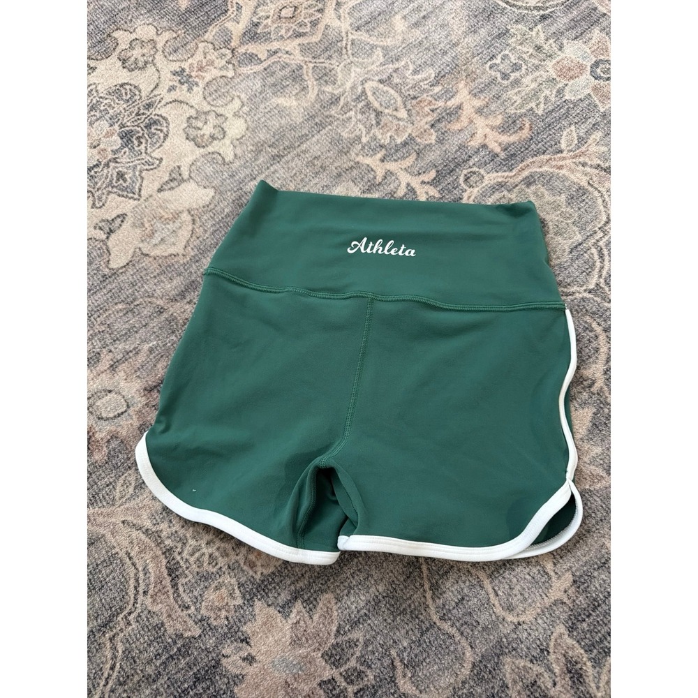 Athleta Transcend Mini Shortie Shorts Green Logo